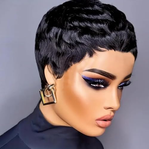 Perruque pixie courte cheveux naturels haut de gamme coupe droite glueless frange - 4