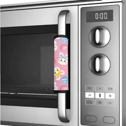 Image of 6 Pieces Refrigerator Door Handle Covers Keep Kitchen Appliances Clean Neoprene Antiskid Protector Gloves for Oven Microwave Easy Installation, Easter Eggs Cute Rabbit Bunny Pink Blue
