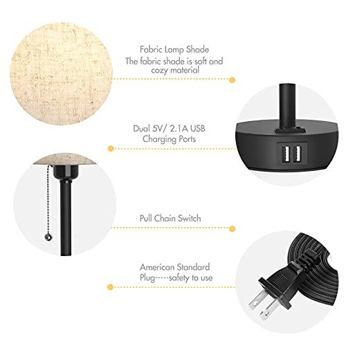 Neoglint Small Bedside Table Lamps, Lamps For Bedroom Set Of 2 With 2 Usb Ports & Ac Outlet, Nightstand Lamps With Fabric Lampshade For Living Room, Office(Bulb Not Included) #TOP5