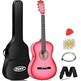 ZENY Beginners 38 inch Acoustic Guitar Package Kit for Right-handed Starters Kids Music Lovers w/Case, Strap, Pitch Pipe and Pick (Pink)
