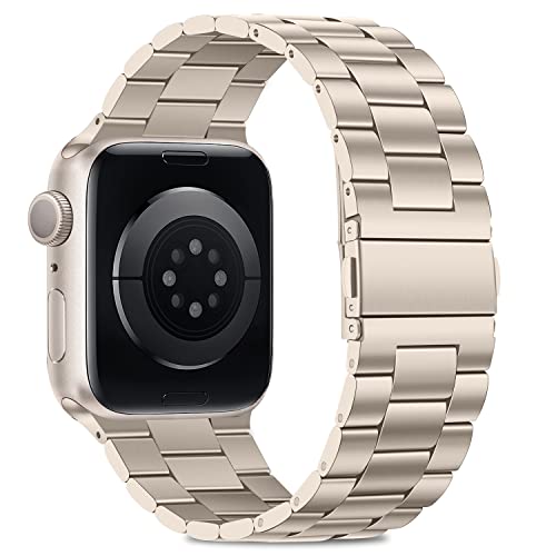 Image of HITZEE Compatible with Apple Watch Band 42 /41 /40 /38mm Business Stainless Steel Metal Strap Men Women Link Bands Compatible for iWatch SE3-1 Series 11 10 9 8 7 6 5-1, 38 /40 /41 /42mm Starlight