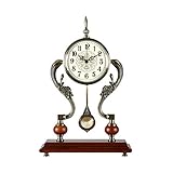 WANNA.ME Relojes de sobremesa, Escritorio de Madera Reloj de Mesa Relojes de pie Adorno Clásico sin tictac Reloj de Escritorio de Cuarzo analógico Antiguo y Relojes de Estante Regalo (45 * 31 cm), A