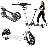 Cityroller Scooter (200×50mm) PU Big Wheel, Doppelte Stoßdämpfer, ABEC-9 Kugellager, City-Roller Scooter klappbar und Höhenverstellbar, Roller Kickscooter für Erwachsene und Kinder (Weiβ)