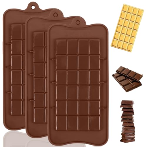 VURYAPI 3 Pezzi Stampo per cioccolato in silicone cioccolato fai da te, senza BPA, antiaderente, stampo in silicone marrone(Colore cioccolato)
