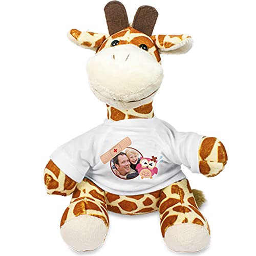Ocadeau Peluche Jirafa con personalización de Foto – Felpa Jirafa con Camiseta Blanca para Personalizar - Peluche Jirafa para Personalizar