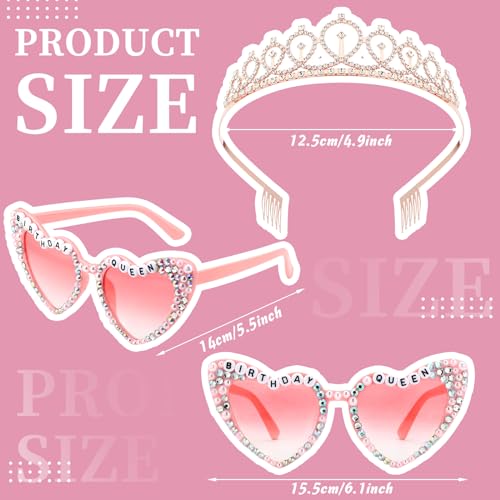 3 Pcs Birthday Queen Accessories Rhinestone Tiara and Sunglasses Queen Sash Glasses Set Birthday Party Favors for Women 21st 30th 40th 60th Party Birth Anniversary2