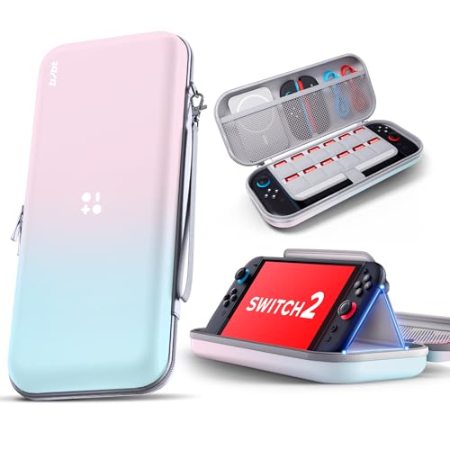 BJBT Switch 2対応 スリムケース スイッチ2 カバー 2025年 スイッチ2モデル用 収納バッグ 可愛い 防塵防水 耐衝撃 持ち運び便利 全面保護型 ゲームカード12枚収納が可能 アクセサリーポーチブルー (青いピンク)
