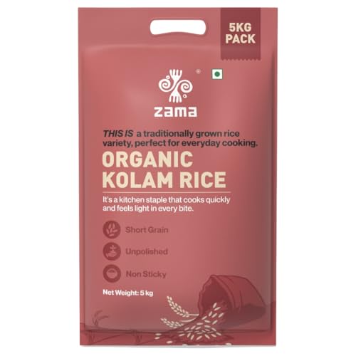 Image of Zama Organics Kolam Rice 5kg | Naturally Aged Aromatic Rice | Everyday Cooking Rice | Long Grain Rice | 5kg Pouch