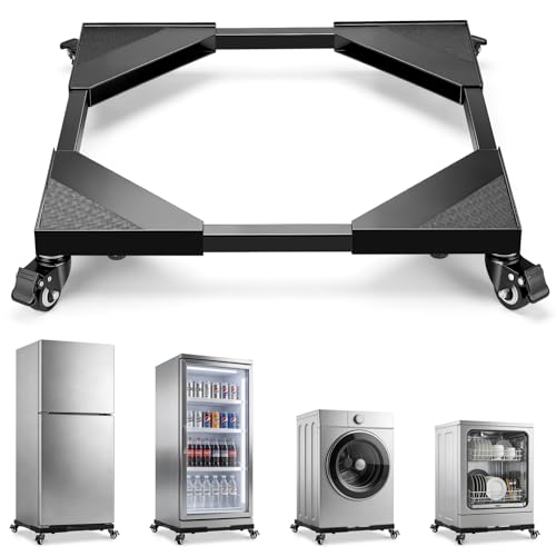 KEDSUM Upgraded Washing Machine Dolly Reinforced Steel Frame 700Lbs Heavy Duty 21-29 Adjustable Refrigerator Stand with 4 Brake Wheels Multi-Use Appliance Dolly for Washer Dryer Refrigerator