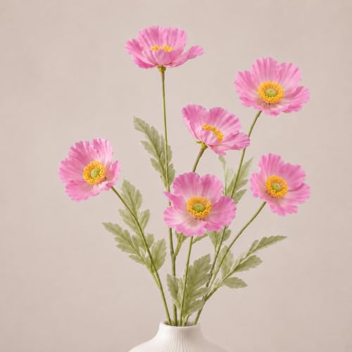 Image of CURATED CART Artificial Flowers Bunch of 2 Poppy Purple Flowers, 70cm Real Touch Fabric Flowers with Stems, 4 Blooming Heads, Fake Flowers for Home Decor, Party, Wedding, Party Decorations