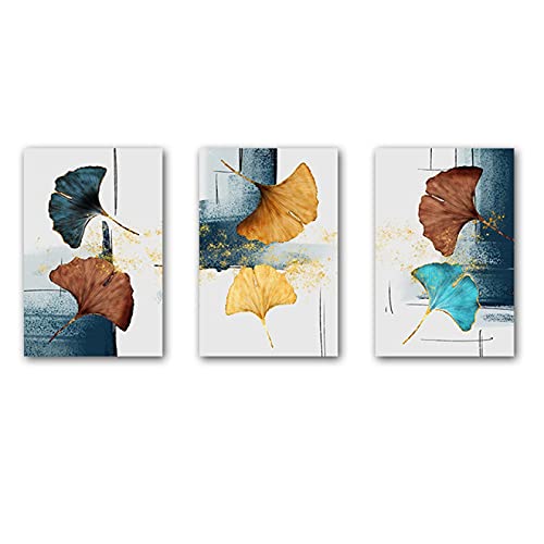 Peinture ginkgo biloba luxe bleu et marron, impression sur toile grand format