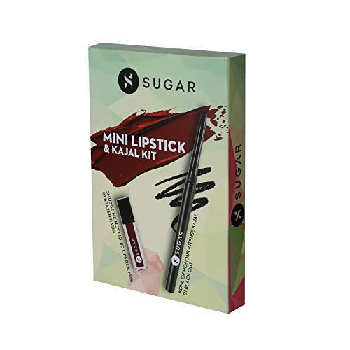 SUGAR Cosmetics Kohl Of Honour Intense Kajal – 01 Black Out Cream(Black) & Smudge Me Not Liquid Mini Lipstick – 01 Brazen Raisin