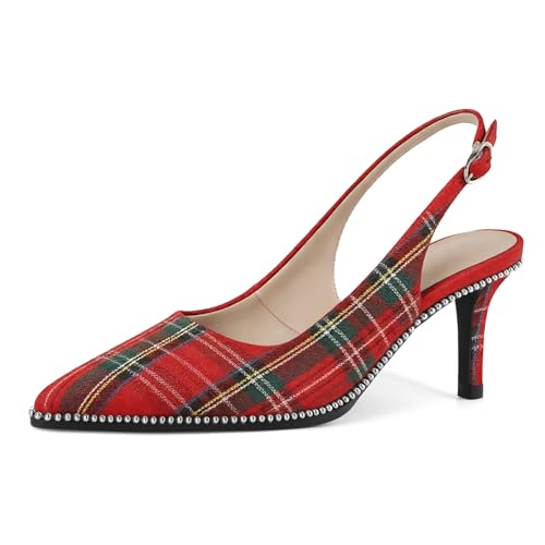 Image of YODEKS Slingback Heels for Women Pointy Toe Beaded Heels Close Toe Kitten Heel Pumps 2.5 Inch Stiletto Pumps Wedding Party Dressy Shoes