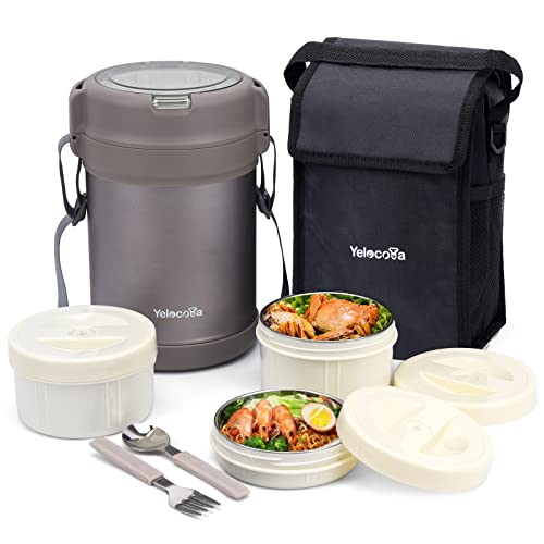 Yelocota Thermos For Hot Food- 67 Oz Vacuum Insulated Food Jar- 18/10 Stainless Steel Soup Container- 3-Layer Sealed Stackable Termos Para Comida Caliente With Lunch Bag,Fork And Spoon #TOP6
