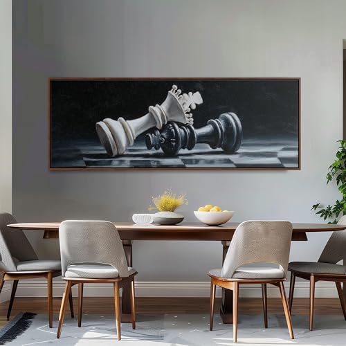 Échecs tableau panoramique sur toile 20x60cm déco murale horizontale