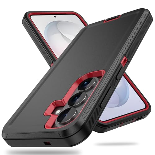 ACAGET for Samsung Galaxy S26 Case, Heavy Duty Matte Non Slip Armor Cover with Port Anti Dust Plug Dual Layer Rugged Shell Shockproof Sports Protective Phone Cases for Samsung S26 5G, Black Red