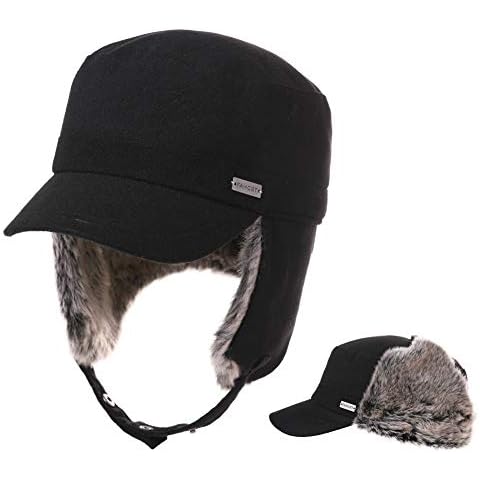 Jeff & Aimy Boys Girls Winter Baseball Army Cap Trapper Warm Lined Military Hunting Hat Faux Fur Ear Flaps Muffs Ski Cold Weather Black Small Cover