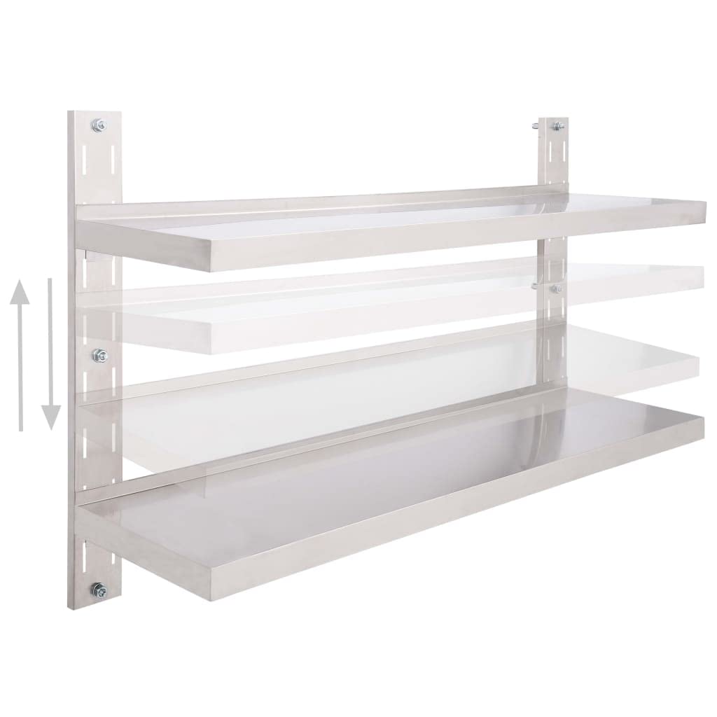 Wandregal Edelstahl 120x30 cm 2 Stufen Küchenregal mit 40 kg Tragkraft Hygienisches Design für Küche Badezimmer und Wohnzimmer
