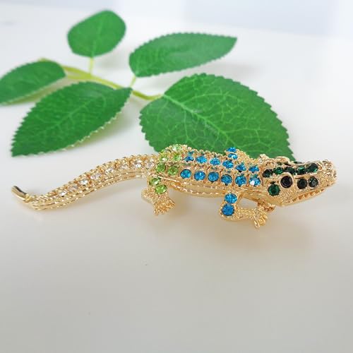 Image of Navachi 18k White Gold Plated White Crystal Crocodile Alligator Az7262 Brooch Pin