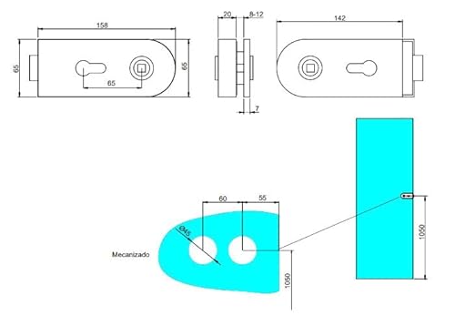 Emuca - Schloss für gerahmte Glastür, Zylinder mit Schlüssel, Glastür 8-12mm, Stahl und Aluminium, schwarz lackiert