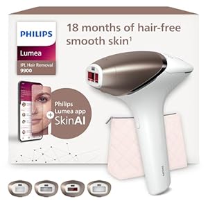 Philips Lumea 9900 Series, IPL Hair Removal Device, Laser Hair Removal Alternative, SenseIQ and SkinAI Technology, 4 Attachments for Body, Face, Bikini and Underarms, Corded & Cordless Use, BRI951/01