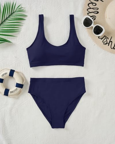 Image of Sporty Bikini Set Two Piece High Waisted Swimsuit Athletic Bathing Suit | Sporty,High Waisted Bottom,U-back,Removable Cups,Athletic,Quick Dry