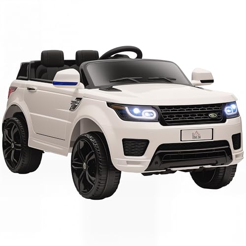 HOMCOM Coche Eléctrico SUV para Niños de 3-6 Años Coche de Batería 12V con 2 Motores Mando a Distancia Faros Bocina Música USB y Apertura de Puerta 3-5 km/h 110x68x52 cm Blanco