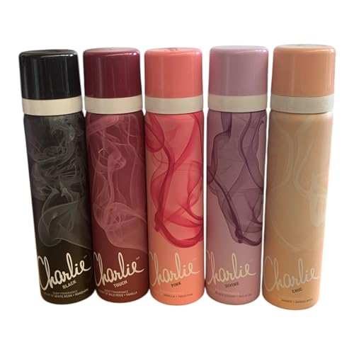 Charlie Perfumed Fragrance Body Spray Variety Collection, 75ml x 5, Discover your favorite scent from Pink, Divine, Black, Touch & Chic Which 1 will become your Signature Scent.