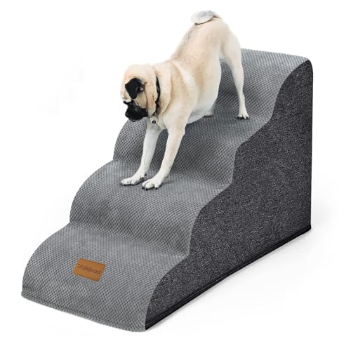 Breiter Hundetreppe 4 Stufen 50cm hoch für Kleine Hunde, Hochdichtem Schaumstoff Haustiertreppe, Waschbarem Bezug und Rutschfestem Boden, 51x72x41cm
