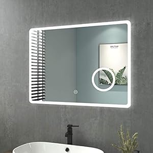 Badkamerspiegel met verlichting 80 x 60 cm LED badkamerspiegel 3 lichtkleuren warm wit/neutraal / koud wit dimbaar 3000…