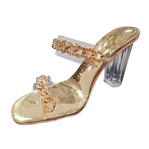 Sandales à talons hauts transparents en strass doré de taille 39