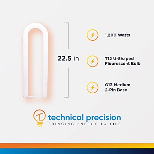 Technical Precision 34-Watt U Shaped Fluorescent Light Bulbs Replacement For Ge F35Cw/U/6/Wm T12 U Bent 4100K Cool White Fluorescent Tube Bulb - G13 Base - 12000 Hours - 2200 Lumens - 12 Pack #TOP1