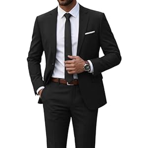 YND Men’s 2 Piece Suit with Tie, One Button Slim Fit Solid Jacket and Pants Set, Suits for Men Prom Party Wedding & Business