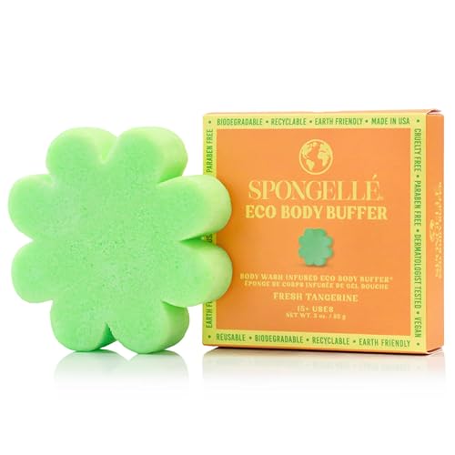Spongelle Fresh Tangerine Eco Collection Body Buffer Body Scrubber | Bath & Shower Loofah for Men & Women | Biodegradable Cruelty-Free Vegan Dermatologist-Tested Made in USA | 15+ uses