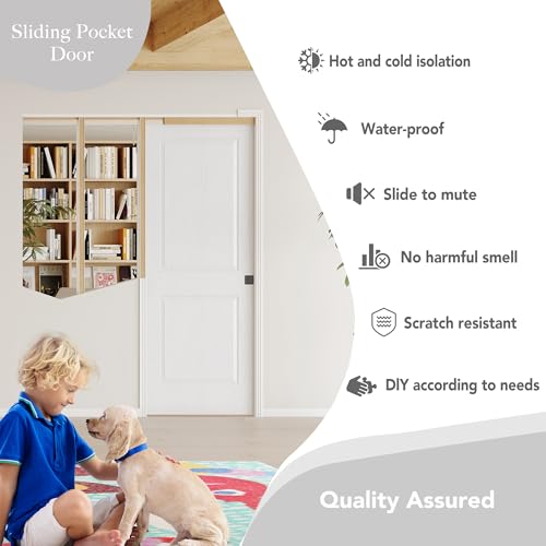 Image of 24 inch x 80 inch Sliding Pocket Interior Door, 2-Panel Hollow Core Pantry Door with Frame and Hardware Kit, Lightweight Closet Door, Waterproof PVC Surface, Easy to Install