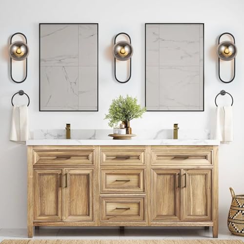 Image of Bektas Wall Sconces Set of Two,Matte Black Wall Light Sconces with Grey Globe Glass Shade for Living Room and Bedrooms ETL Listed