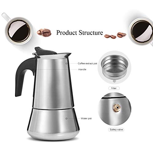 Amake Stainless Steel Mocha Coffee Pot Latte Espresso Mocha Pot Fire Boiler Filter Coffee 100Ml 200Ml 300Ml 400Ml Coffee Machine (Capacity : 300Ml) #TOP6