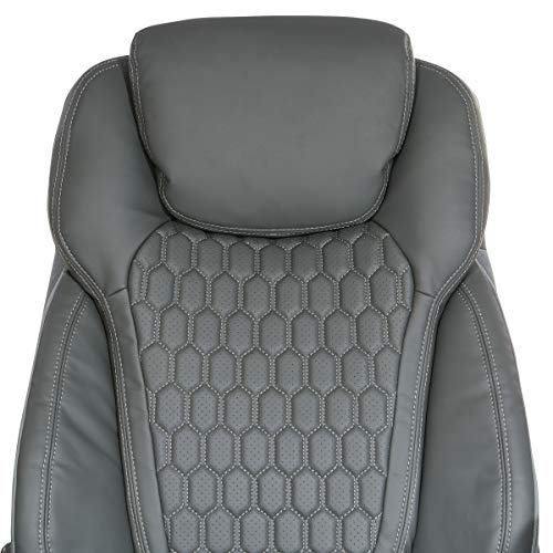 Office Star Ech Series Deluxe Executive High Back Bonded Leather Chair With Adjustable Seat And Padded Flip Arms, Grey With Titanium Nylon Base #TOP6