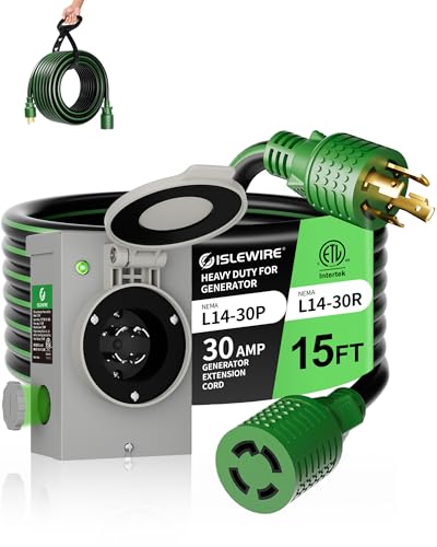 30 Amp 15FT Generator Cord and Power Inlet Box Kit NEMA L14-30P to L14-30R 4-Prong Generator Cord 10 AWG with Twist Lock Connector Pre-Drilled 30 Amp Inlet Box ETL Listed Ready for Emergency Use
