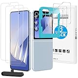 OMOTON 3Sets 9PCS for Samsung Galaxy Z Flip 6 Screen Protector, 3 Main TPU Film + 3 Front Tempered Glass + 3 Camera Lens Protector, Case Friendly/Easy Installation with Alignment Tool