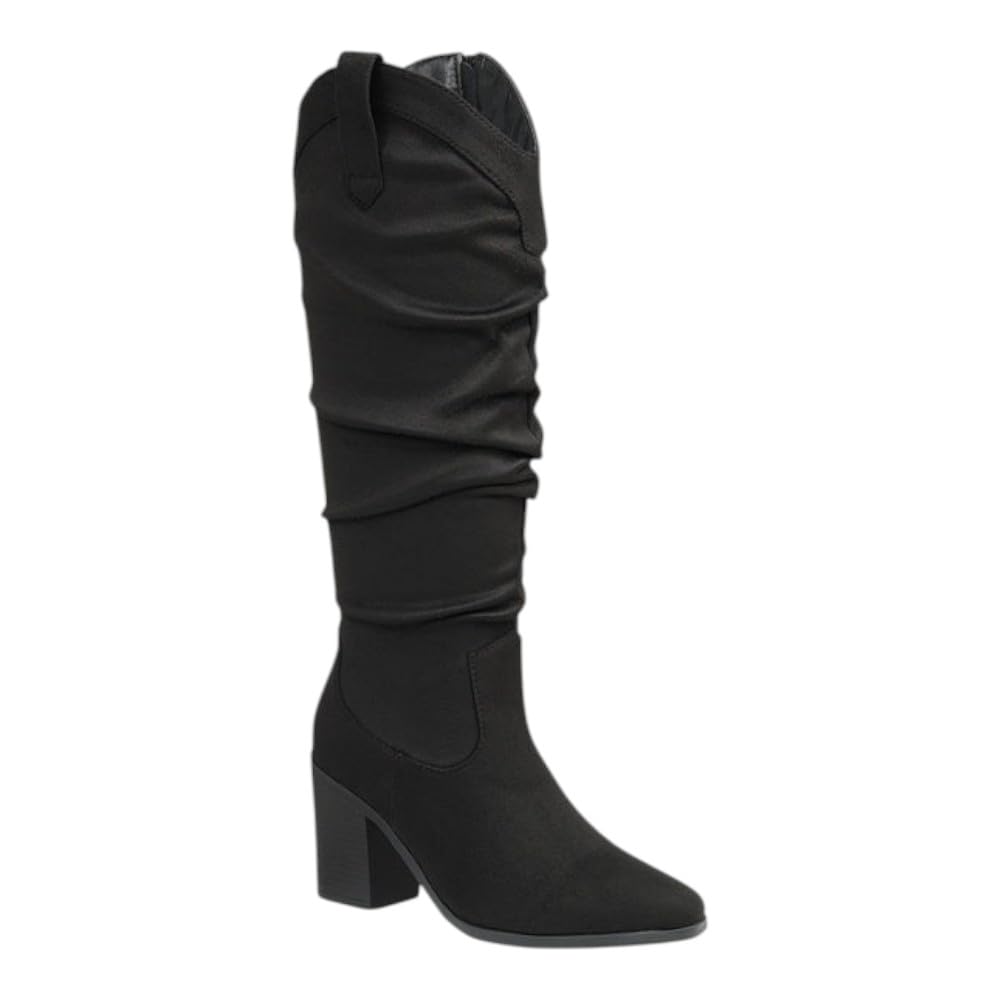 Forever Link Womens Knee High Boots Mid Chunky Heel Pull On Slouchy Cowboy Boots