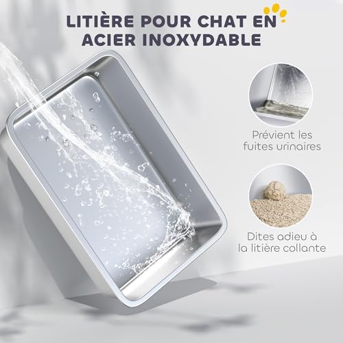 Bac à litière chat fermé côtés hauts PawHut anti-fuite et facile à nettoyer