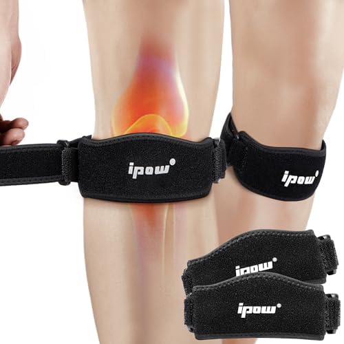 IPOW 2 Pack Thickened Pad&Wide Patella Knee Strap,Pain Relief Patellar Tendon Support,Adjustable Brace Band for Hiking,Basketball,Running,Jumpers Knee,Volleyball,Tendonitis,Arthritis,Injury Recovery