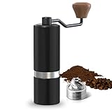 CIRCLE JOY Kaffeemühle Manuell mit CNC Edelstahl Kegelmahlwerk, Aluminiumlegierung Handkaffeemühle mit Doppellagerpositionierung und Einstellbare Grobheit, Schwarz Silber
