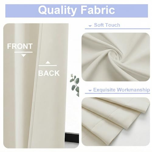 Image of Simplebrand Ava Light Beige Light Filtering Curtains for Bedroom 63 Inch Length 2 Panels Set, Privacy Thermal Insulated Rod Pocket Door Window Curtains for Patio French Door Front Door, W40 x L63 Inch