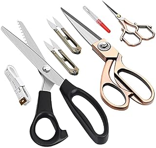 ECOSI Fabric Dressmaking Scissors Pinking Shears Sewing Tailor Scissors Set Crafts Zig Zag Cut Scissors Handicraft Scissors Embroidery Scissors Thread Snips Seam Ripper Measuring Tape (7pcs)