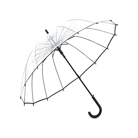 Lancoon Clear Bubble Umbrella, 16 Fiberglass Ribs Big Size Windproof Auto Open See Through KS10Black Cover