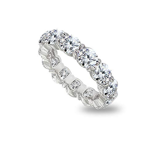 B. BRILLIANT Sterling Silver Cubic Zirconia Round-Cut Eternity Wedding Bands Rings Size 5-10