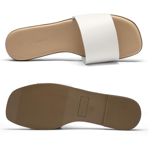 Athlefit White Flat Sandals Women Dressy Square Toe Slip On Slides Size 8.5 by Athlefit - Used condition - Image 5