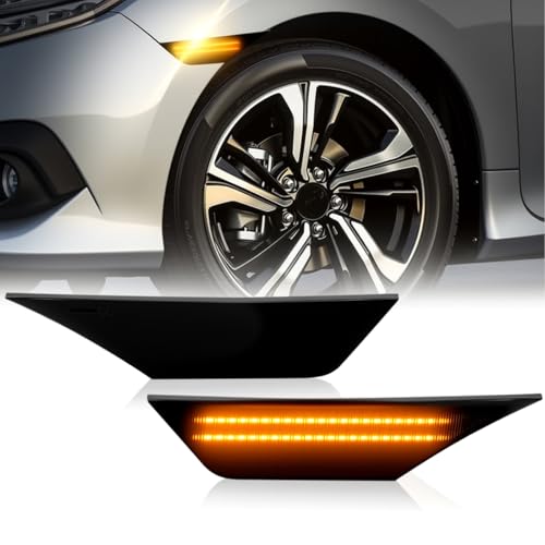 D-Lumina LED Side Marker Lights Smoked Lens Amber for Honda Civic 2016-2021 10th Gen Civic Sedan Coupe Hatchback, Front Bumper Fender Side Marker Light, Replace OEM Sidemarker Lamps, Pack of 2